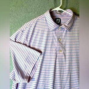 FootJoy Polo Golf Shirt Men’s Stripe Lisle Pink Blue Sz XL Performance Active
